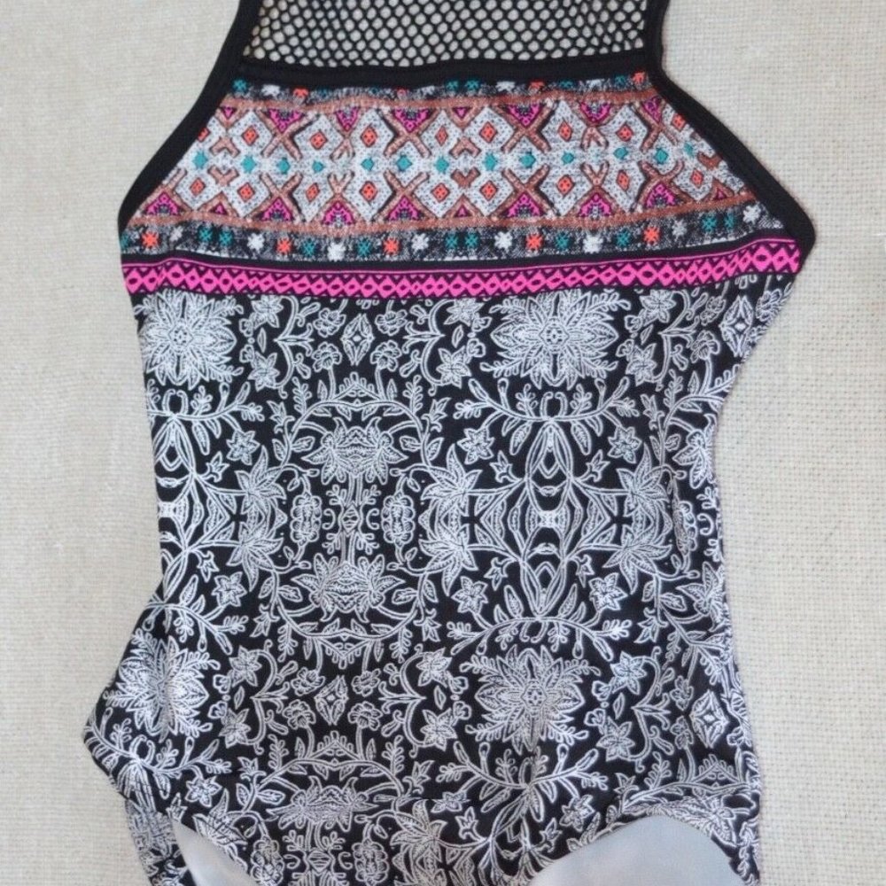 Girl's Cleobella Turquoise Black Damask One Piece